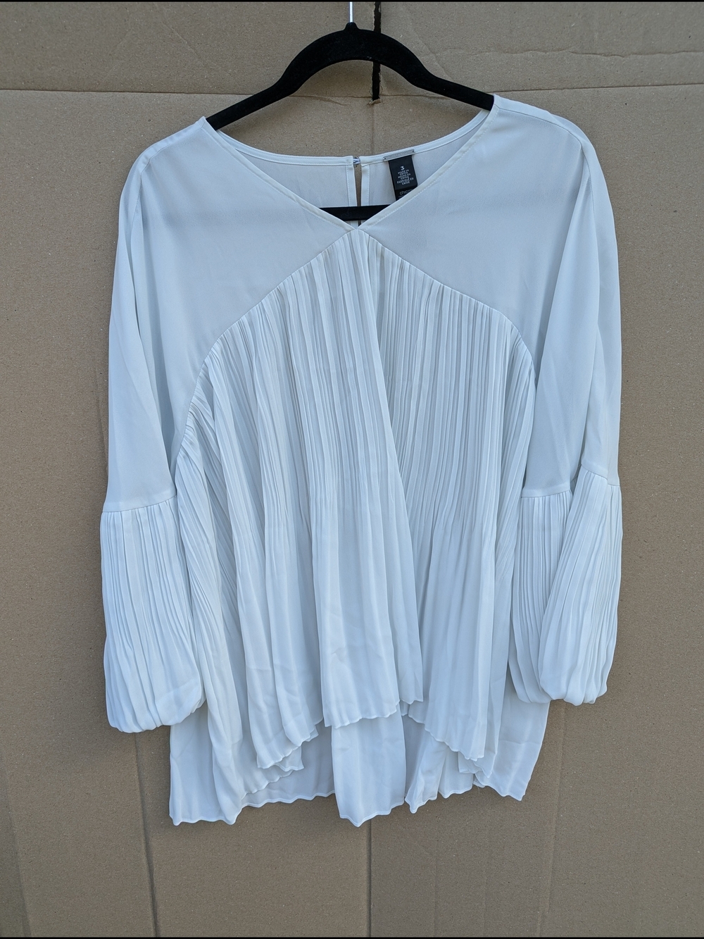 Chico's Pleated V-Neck Blouse Ballon Sleeve Boho Chic Summer Party Sz 3 White